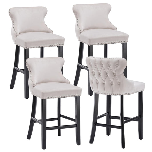 Flint Beige Velvet Kitchen Bar Stools and chair with Studs set of 4