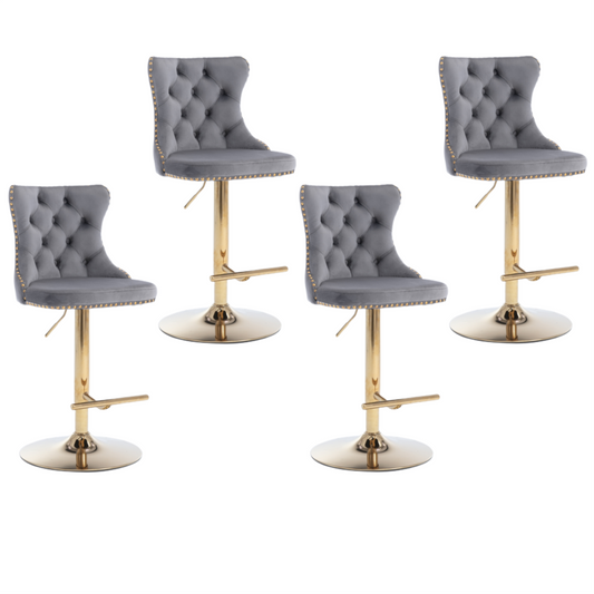 Raid Grey Velvet Swivel bar stools set of 4