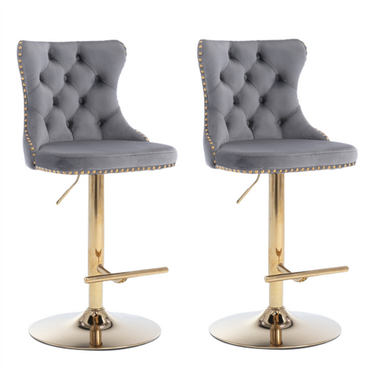Dani Height Adjustable Velvet Studs Kitchen Bar stool set of 2
